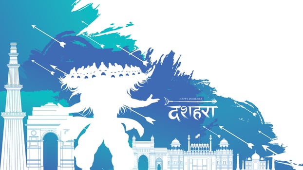 creative vector illustration of Lord Rama killing Ravana in Happy Dussehra Navratri poster festival of India. translation dussehra