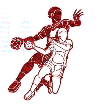 Silhouette Group of Handball Players Male and Female Cartoon Sport Action vector