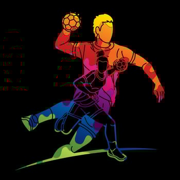 Abstract Group of Handball Players Male and Female Cartoon Sport Action vector