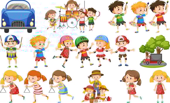 Set of cute kids and objects vector