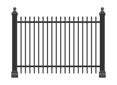 Realistic steel fence vector illustration isolated on white