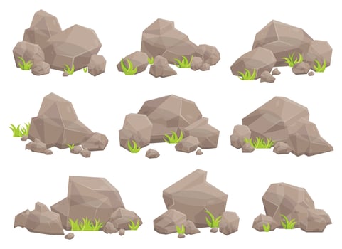 Set of rock stones and boulders in cartoon style vector