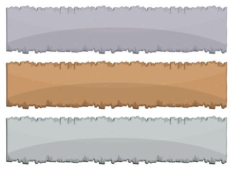 Stone, wooden and iron board in cartoon style vector