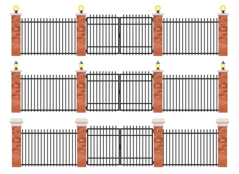Realistic brick and steel fence set vector