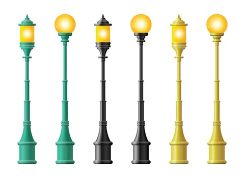 Set of realistic street light. Street lamp. Vintage lamp vector