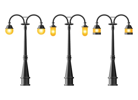Set of black realistic street light. Street lamp. Vintage lamp vector