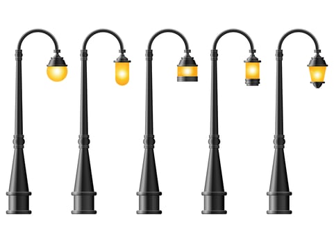 Set of black realistic street light. Street lamp. Vintage lamp vector