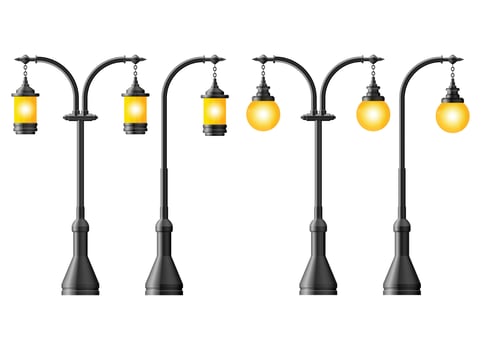 Set of black realistic street light. Street lamp. Vintage lamp vector