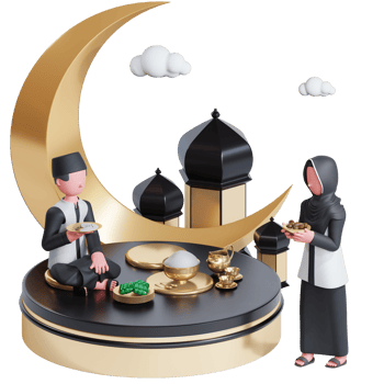 Ramadan kareem banner template with 3d muslim couple character iftar party png