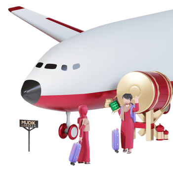 Eid mubarak banner template with 3d muslim couple character traveling png