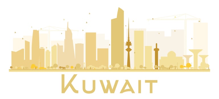 Kuwait City skyline golden silhouette. vector