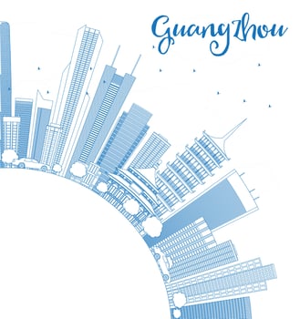 Outline Guangzhou Skyline with Blue Buildings and Copy Space. vector