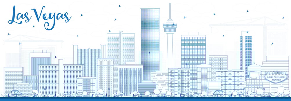 Outline Las Vegas Skyline with Blue Buildings. vector