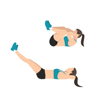 Young woman doing exercise - frogs legs lying on back extending legs out with heels together and bringing knees in outwards vector