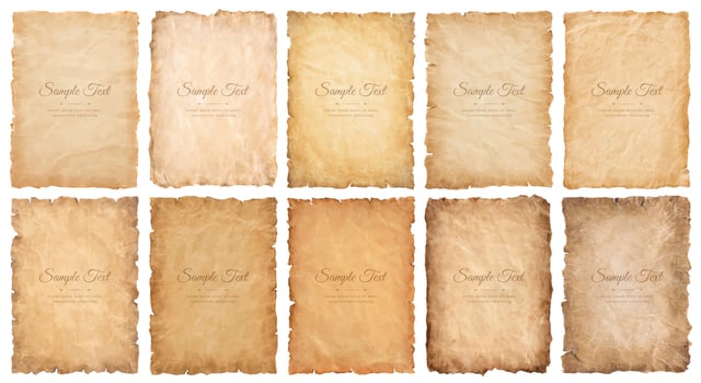 collection set old parchment paper sheet vintage aged or texture isolated on white background vector