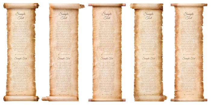 collection set old parchment paper scroll sheet vintage aged or texture isolated on white background. vector