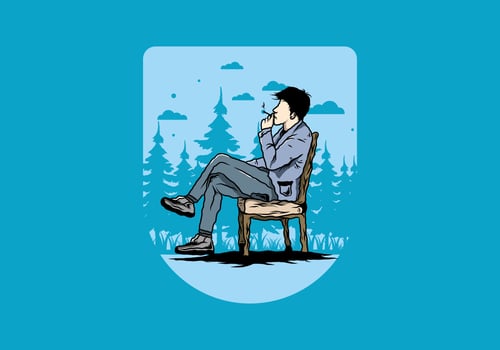 Man sit on chair and smoke cigarettes illustration vector