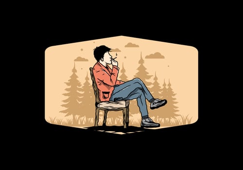 Man sit on chair and smoke cigarettes illustration vector