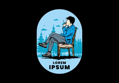 Man sit on chair and smoke cigarettes illustration vector