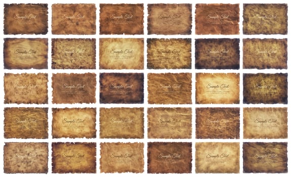 Vector collection set old parchment paper sheet vintage aged or texture isolated on white background