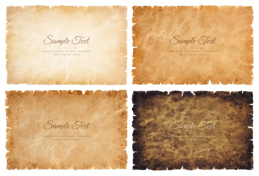 Vector collection set old parchment paper sheet vintage aged or texture isolated on white background