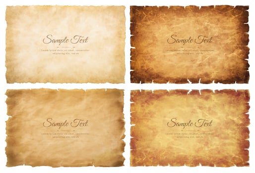 Vector collection set old parchment paper sheet vintage aged or texture isolated on white background