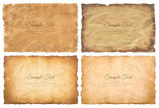 Vector collection set old parchment paper sheet vintage aged or texture isolated on white background