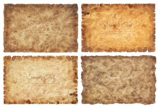 Vector collection set old parchment paper sheet vintage aged or texture isolated on white background
