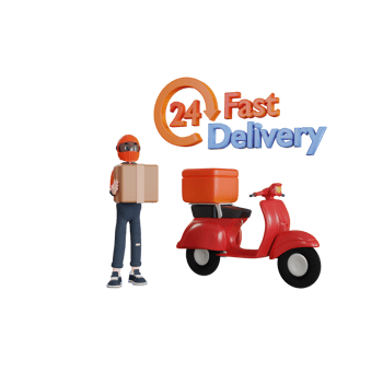 3d rendering delivery man character with scooter illustration object png