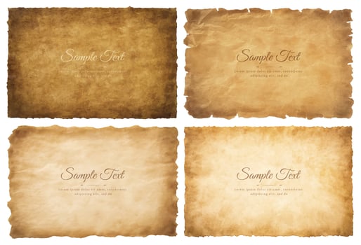 Vector collection set old parchment paper sheet vintage aged or texture isolated on white background