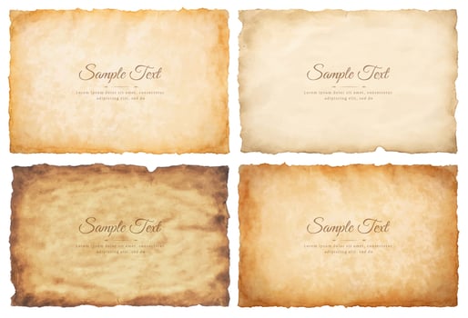Vector collection set old parchment paper sheet vintage aged or texture isolated on white background