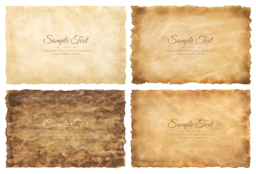 Vector collection set old parchment paper sheet vintage aged or texture isolated on white background