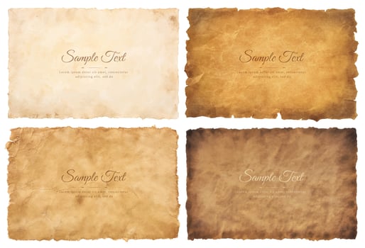 Vector collection set old parchment paper sheet vintage aged or texture isolated on white background