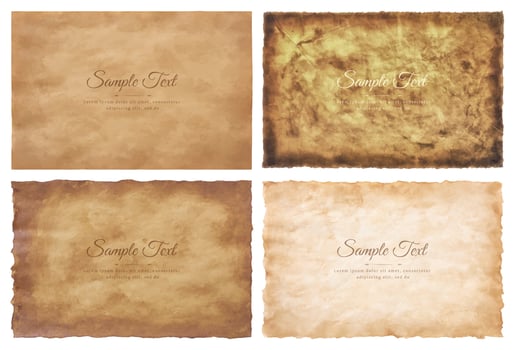 Vector collection set old parchment paper sheet vintage aged or texture isolated on white background