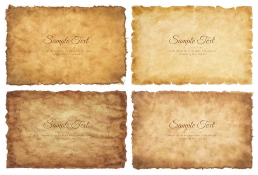 Vector collection set old parchment paper sheet vintage aged or texture isolated on white background