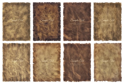 Vector collection set old parchment paper sheet vintage aged or texture isolated on white background