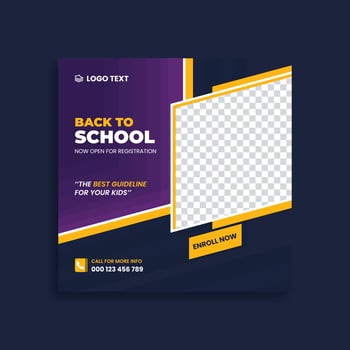 Back to school admission social media post banner template design promotional discount square flyer vector