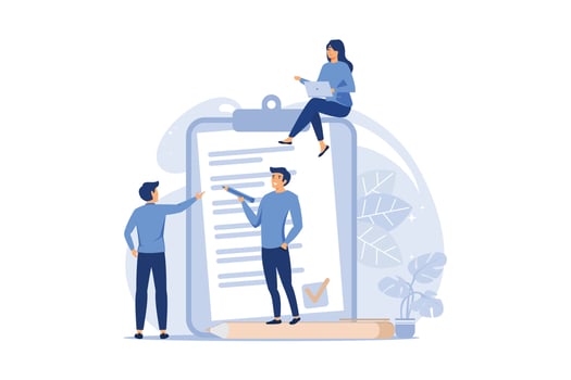 little people fill out a form, modern concept for web banners, infographics, websites, printed products vector. flat design modern illustration vector