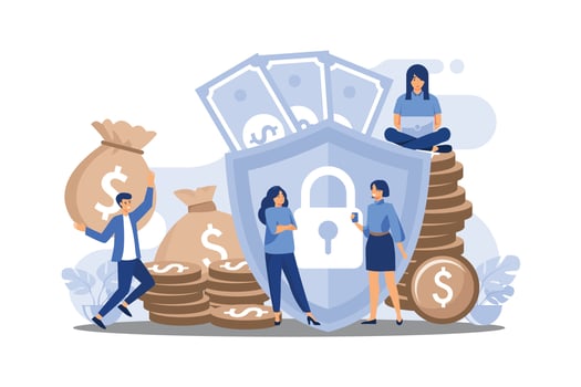 concept of money protection, financial saving insurance, safe business economy. flat design modern illustration vector