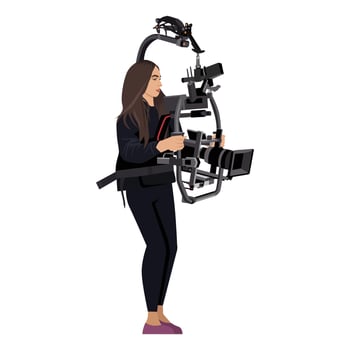 Female Photographer,Videographer Vector. Studio Photo. Professional Photographer Taking Pictures, Images. Photography Flat Cartoon Illustration vector