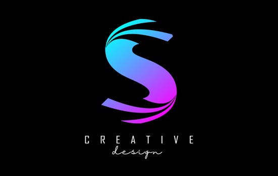 Colorful letter S logo with leading lines and road concept design. Letter S with geometric design. vector