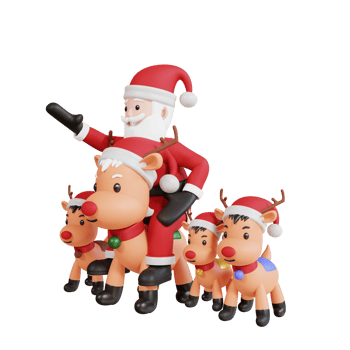 Santa claus mascot 3d character riding reindeer png