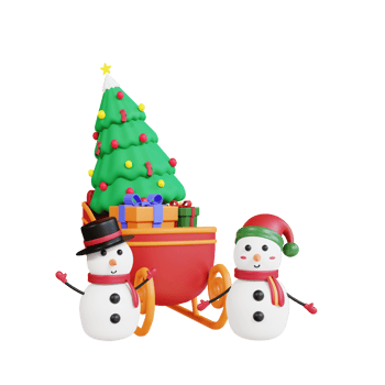3d icon christmas tree and snowman png