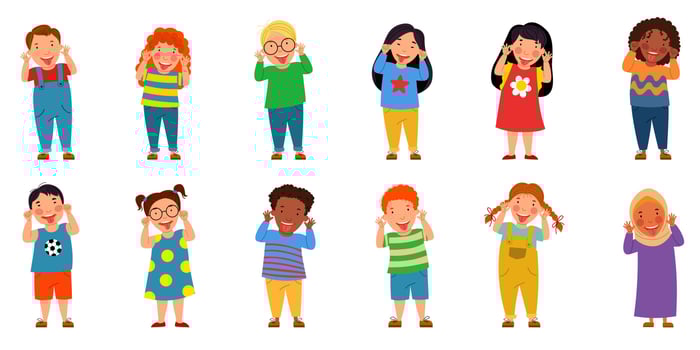 A set of children of different nationalities. The boys and girls grimaced and stuck out their tongues. vector