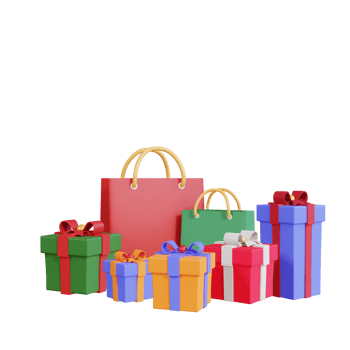 3d christmas shopping bag and gift box png