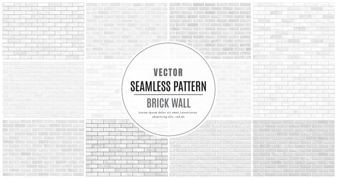 White and gray block brick wall seamless pattern collection set texture background vector
