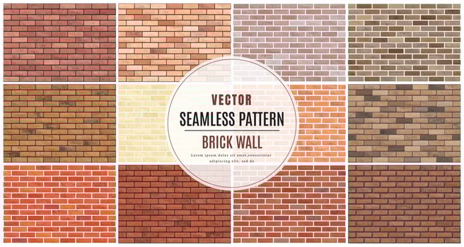 Block brick wall seamless pattern collection set texture background vector