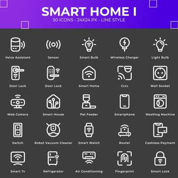 Smart home icon pack with line style vector