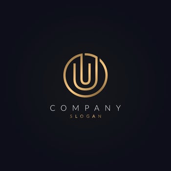 U logo letter design with golden color circle shape element. vector