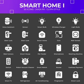Smart Home Icon pack with solid style vector